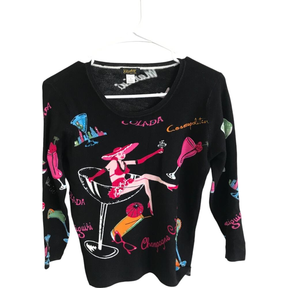 Elizabeth New York Pullover Sweater Womens Petites Small Black Knit Long Sleeve